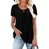 BETTE BOUTIK Womens Summer Tops Corded Short Sleeve Tunic Shirts Pleated Crewneck Corded Tops Blouses S-3XL