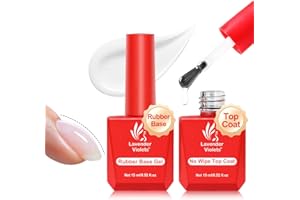 Lavender Violets Milky White Builder Base Coat and Top Coat Set, 15ml Base Gel Glossy No Wipe Top Gel Shiny Effect Building Extension Enhance Harden for Weak Thin Nails A102A112