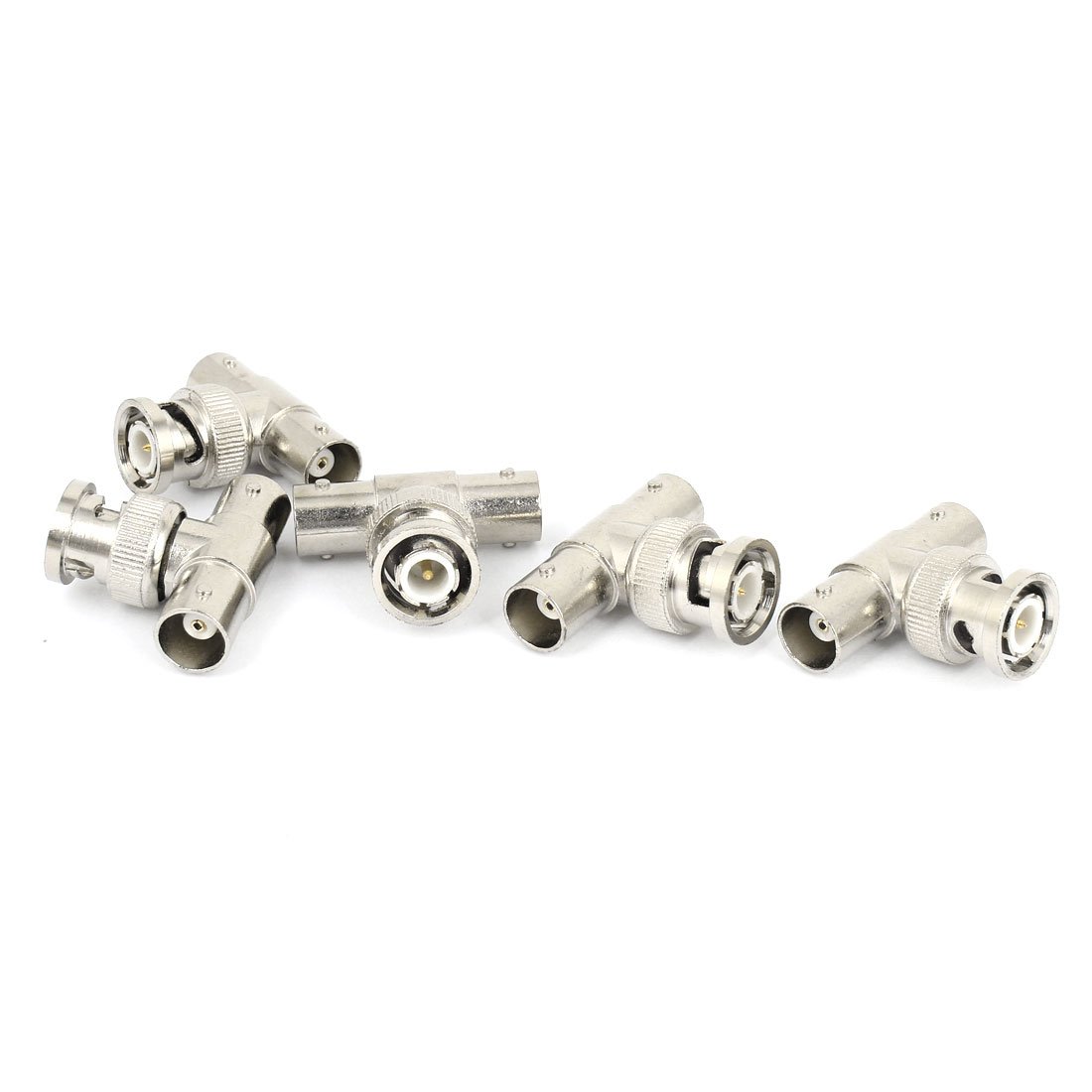 sourcing map 5Pcs BNC Male to Double BNC Female Tee Connector Splitter Silver Tone