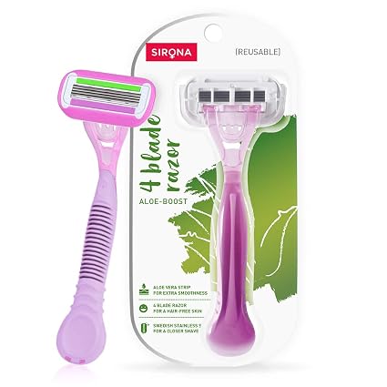Sirona Reusable Hair Removal Razor for Women with Aloe Boost, 4 Blade Shaving Razor