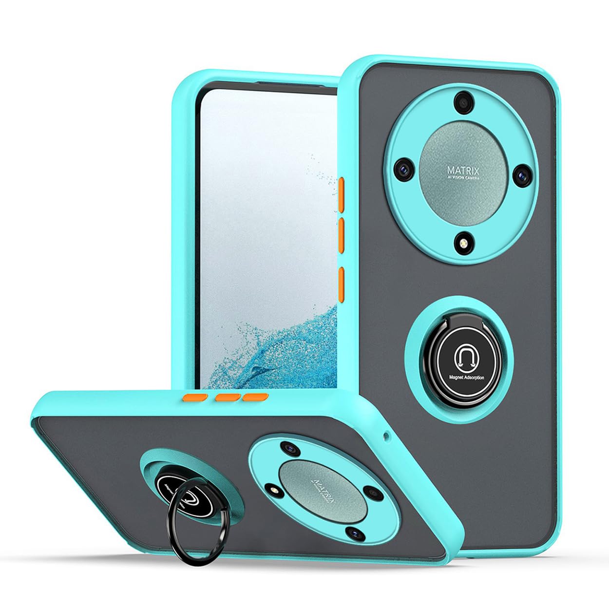 COMAKU Compatible with Honor Magic5 Lite 5G/Magic 5 Lite Case, with Ring Holder Stand, [Work with Magnetic Car Mount] PC + TPU Shockproof Anti-Scratch Protective Case - Sky Blue
