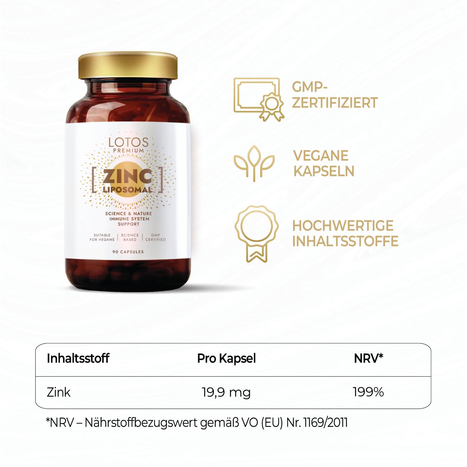 Zink Kapseln Hochdosiert 20 mg - Liposomales Zink mit Hoher Bioverfügbarkeit - Für Haut Haare Nägel & Immunsystem - Vegan - 90 Kapseln - GMP Qualität 6