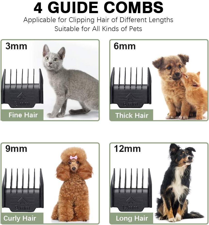 Supoggy Professional Dog Clippers, Rechargeable Cordless Dog Grooming kit, Low Noise Pet Hair Clipper Trimmer Shaver with Comb Guides Scissors Nail Kits for Dogs Cats