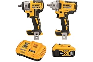 DEWALT 20V MAX Impact Wrench, Cordless 2-Tool Combo Kit, 1/2-Inch Mid-Range and 3/8-inch Compact with 5ah Battery and Charger (DCK205P1)