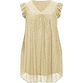 Beautife Women's Sequin Plus Size Mini Dress Ruffle Short Sleeve V Neck Babydoll A Line Glitter Club Party Dresses