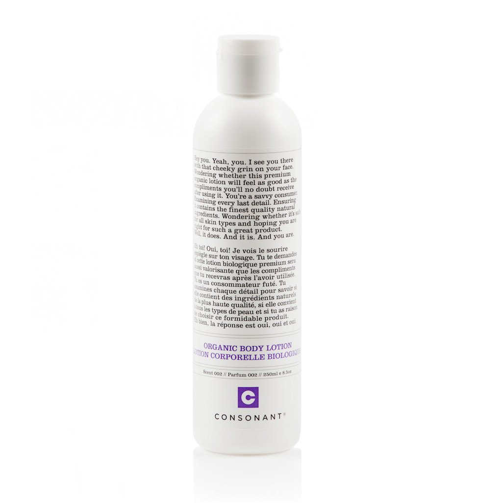 Consonant All Natural Organic Body Lotion Scent 002 with Persea Gratissima Seed Oil, Aloe Barbadensis Leaf Extract, and Beeswax, 250 ml