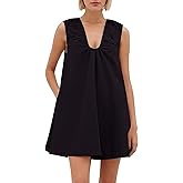 MISSACTIVER Women's Sleeveless Babydoll Tank Mini Dress Scoop Neck Ruched Short Dress with Side Pockets Summer Party Dresses