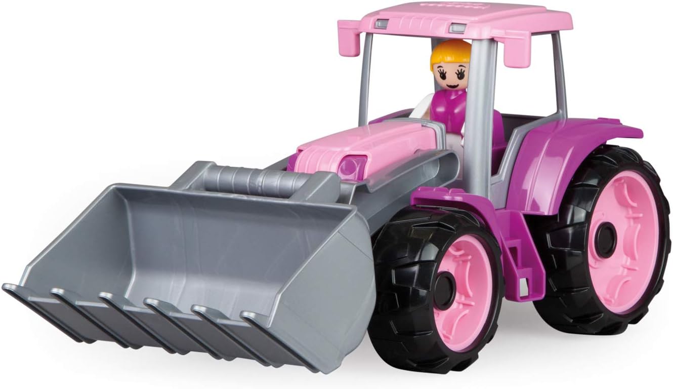 Lena 04452, TRUXX tractor pink with front shovel, vehicle ca. 34 cm, tractor with excavator shovel play figure