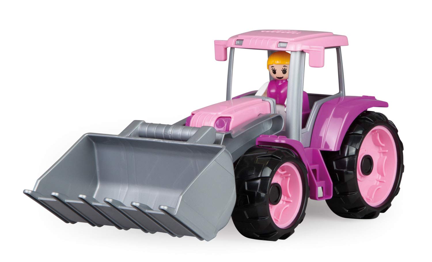 Lena 04452 - TRUXX tractor pink with front shovel, vehicle ca. 34 cm, tractor with excavator shovel play figure, toy vehicle for girls from 2 years and older in pink and lilac
