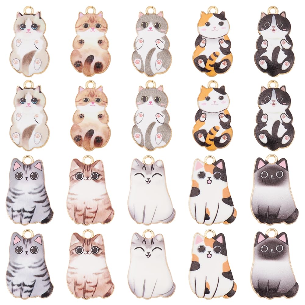 PH PandaHall 20pcs 10 Styles Cat Charms Lovely Cat Pendants Orange Civet Tricorn Cats Siamese Charms Cats Lover Pendant for Necklace Bracelet Keychain Making Christmas Valentines DIY Crafts