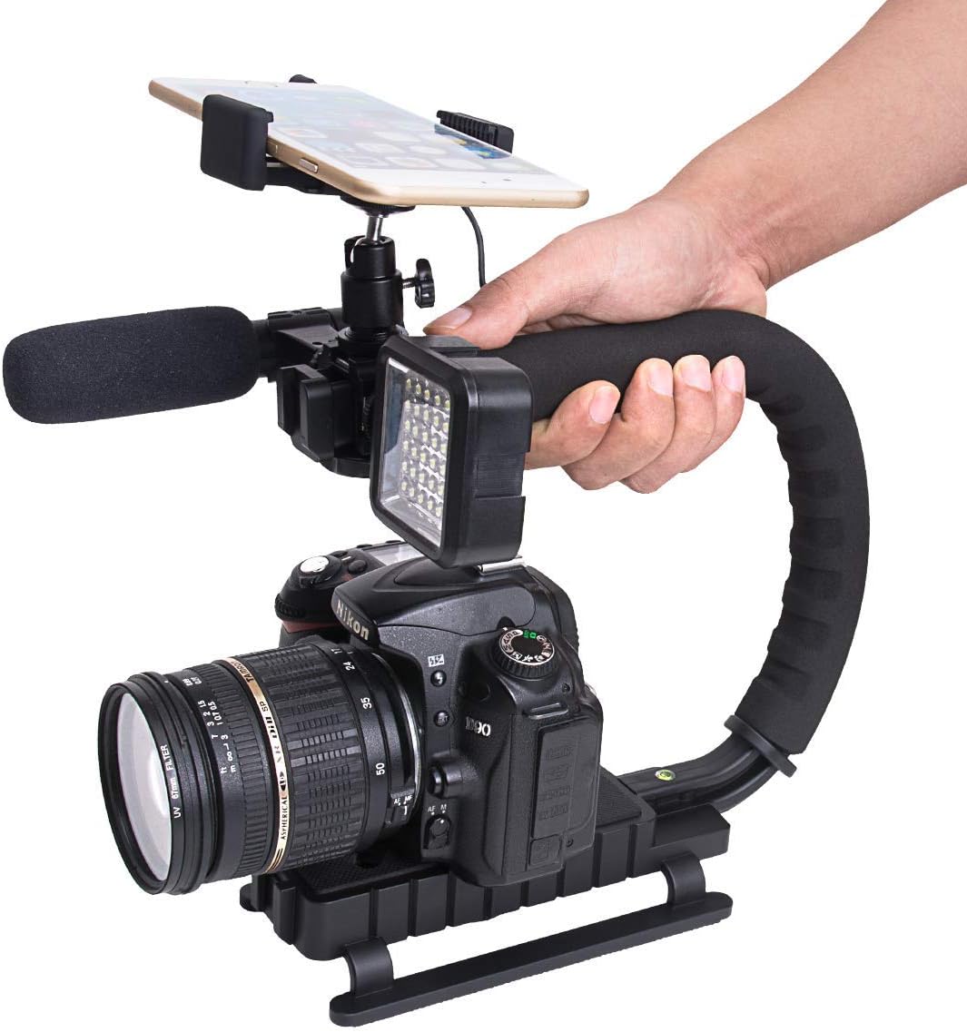 DSLR/Mirrorless/Action Camera Camcorder Phone Stabilizer 3-Shoe 2-Handed Vlog Video Holder Rig Low Position Shooting Steadycam Mount Detachable Grip Fit for GoPro Sony Canon Nikon DV iPhone Samsung : Camera & Photo