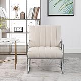 Velvet Tufted Accent Chair, Silver Armrest Vanity Chair with Stainless Steel Frame, Upholstered Armchair Reading Chair Guest 