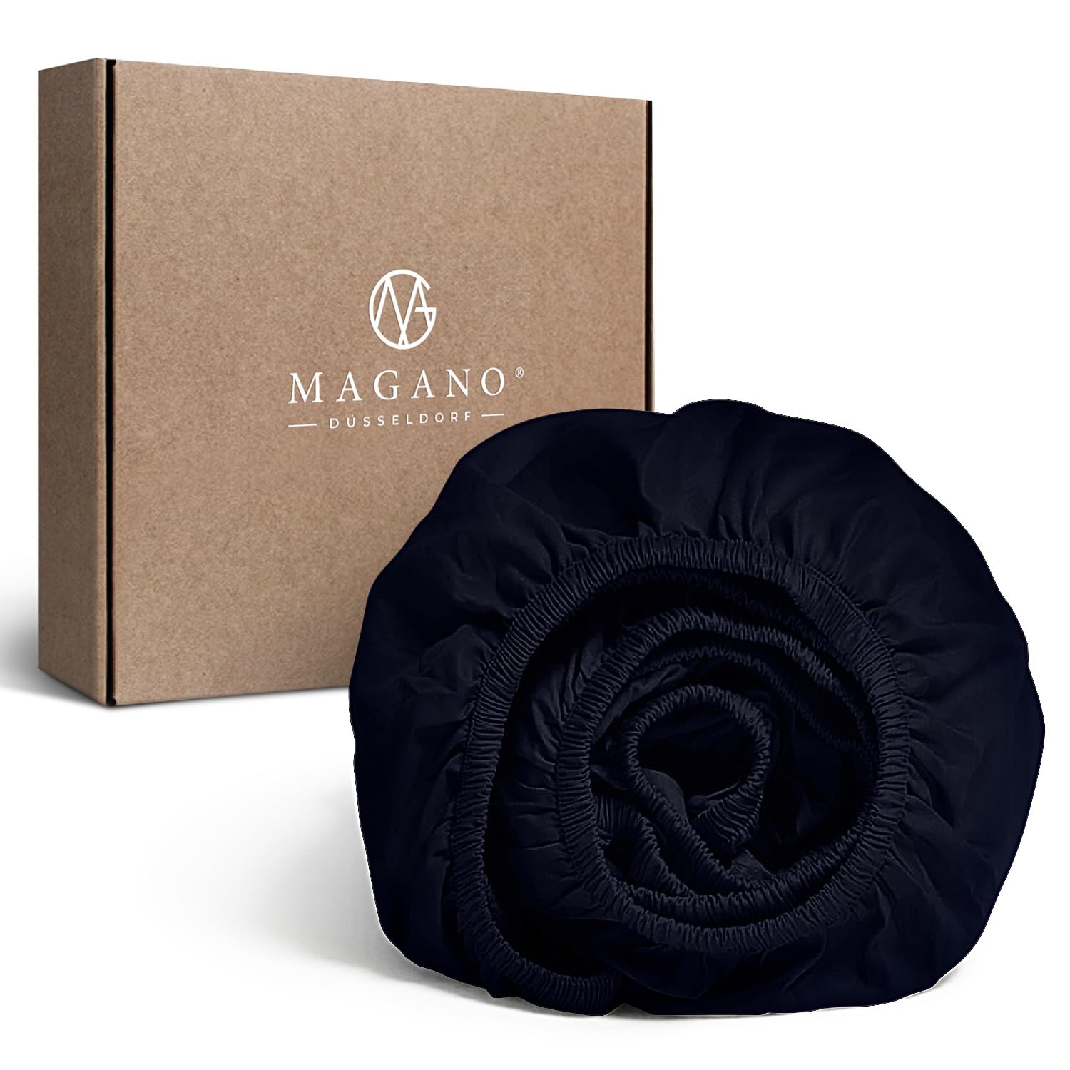 MAGANO® Luxury fitted sheet, 90 x 200 cm, blue, bamboo and cotton satin, 400 TC premium quality, hypoallergenic and thermo-regulating, fitted sheet, bed sheet, dark blue
