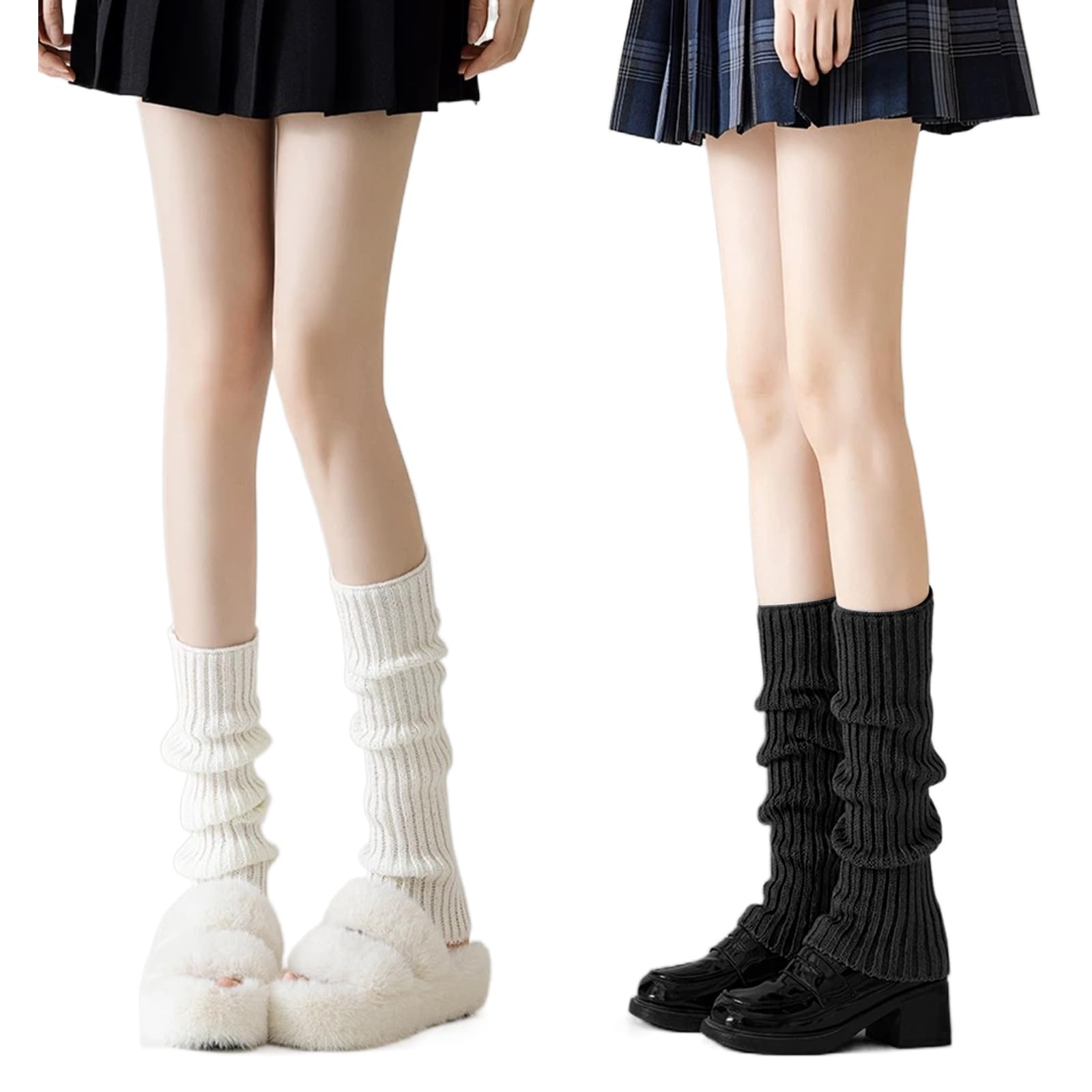 Photo 1 of 2 Pcs Leg Warmers Y2k, Leg Warmers, Y2k Accessories, Cute Kawaii Cream Legwarmers for Women Winter, Kawaii Knit Legwarmers, Knitted Crochet Baggy Stretchy Warmer Accessories 80s Theme (Black,White)