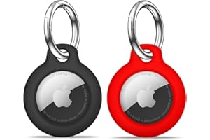 【2 Pack】 MOLOSLEEVE Airtag Holder Air Tag Case with Keychain, Anti-Scratch Airtags Key Chain for Apple Air Tags, Airtag Accessories for GPS Item Finder Tracker, Black+Red