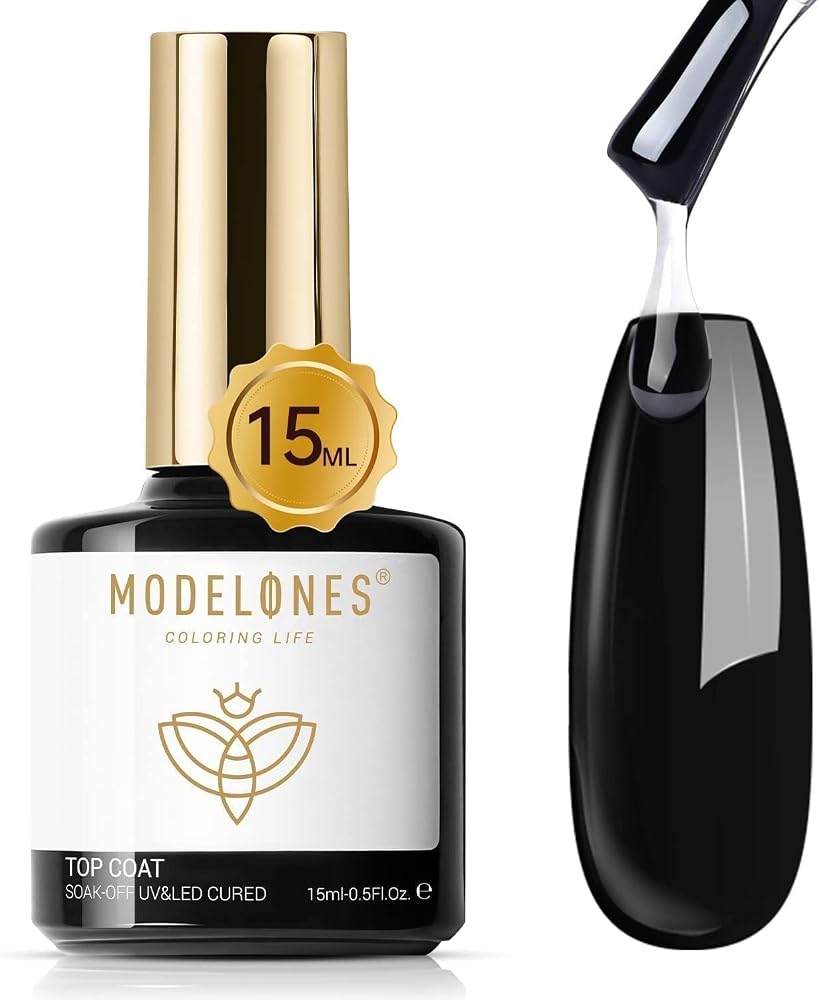 modelones Gel Top Coat, 15ml No Wipe Gel Nail Polish High Gloss Top Coat | Shiny Long Lasting Clear Polish for Acrylic Nails,