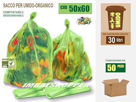 title=SACCHETTI COMPOSTABILI BIODEGRADABILI PER RACCOLTA UMIDO-ORGANICO CM 50x60 (30