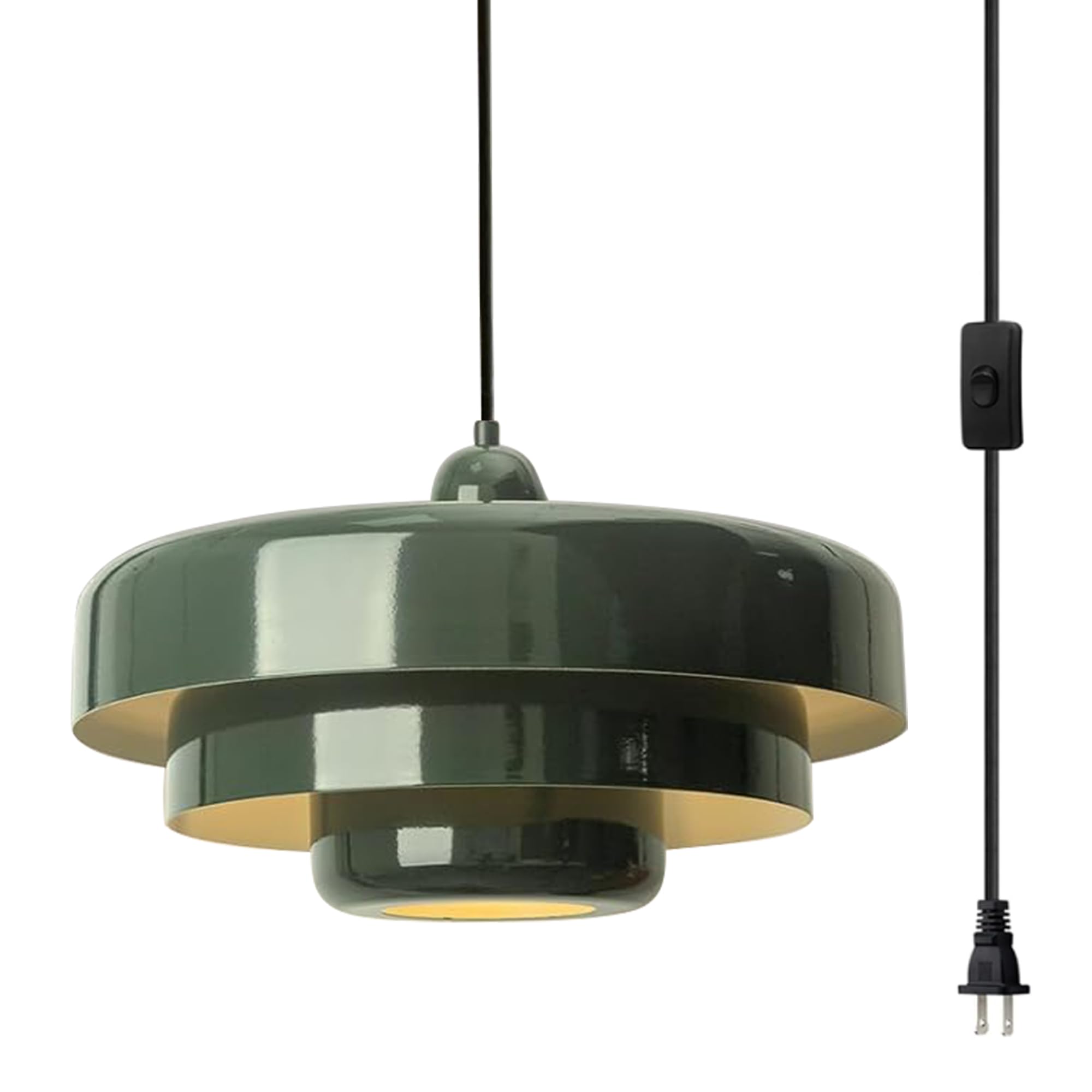 Photo 1 of DoungRos Plug-in Green Pendant Light Fixtures, 16FT Hanging Lights with Plug in Cord 3-Layer Shade Mid Century Modern Hanging Lamp Pendant Lighting for Bedroom Dining Room Living Room