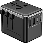 TicEaik Adaptador Universal de Viaje, Todo en uno Enchufe, Cargador de Viaje con 4 Salidas,2 Puertos USB y 2 Tipo C, Disponib