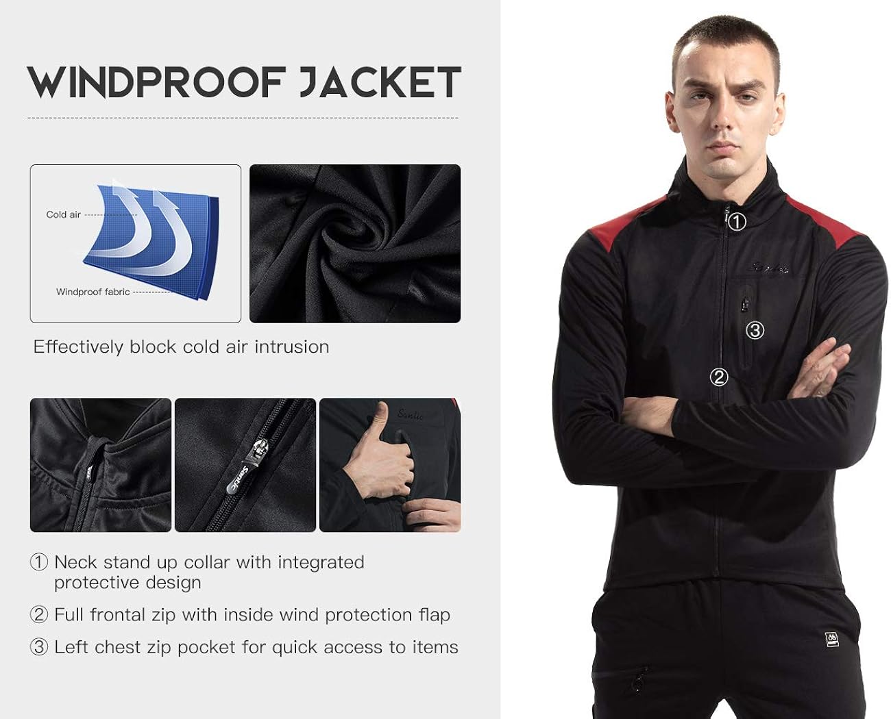 Santic Bike Winter Jacket Windproof Fleece Thermal Warm UP Cycling Bicycle Jerseys Long Sleeves : Clothing
