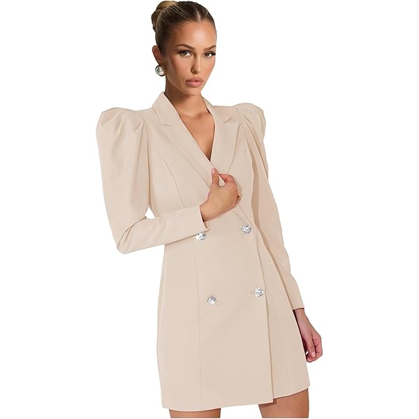 Women's Casual Blazer Dresses Lapel Double Breasted Long Sleeve Garland  Belted Solid Mini Dress Work Formal Blazers Beige at Amazon Women's  Clothing store