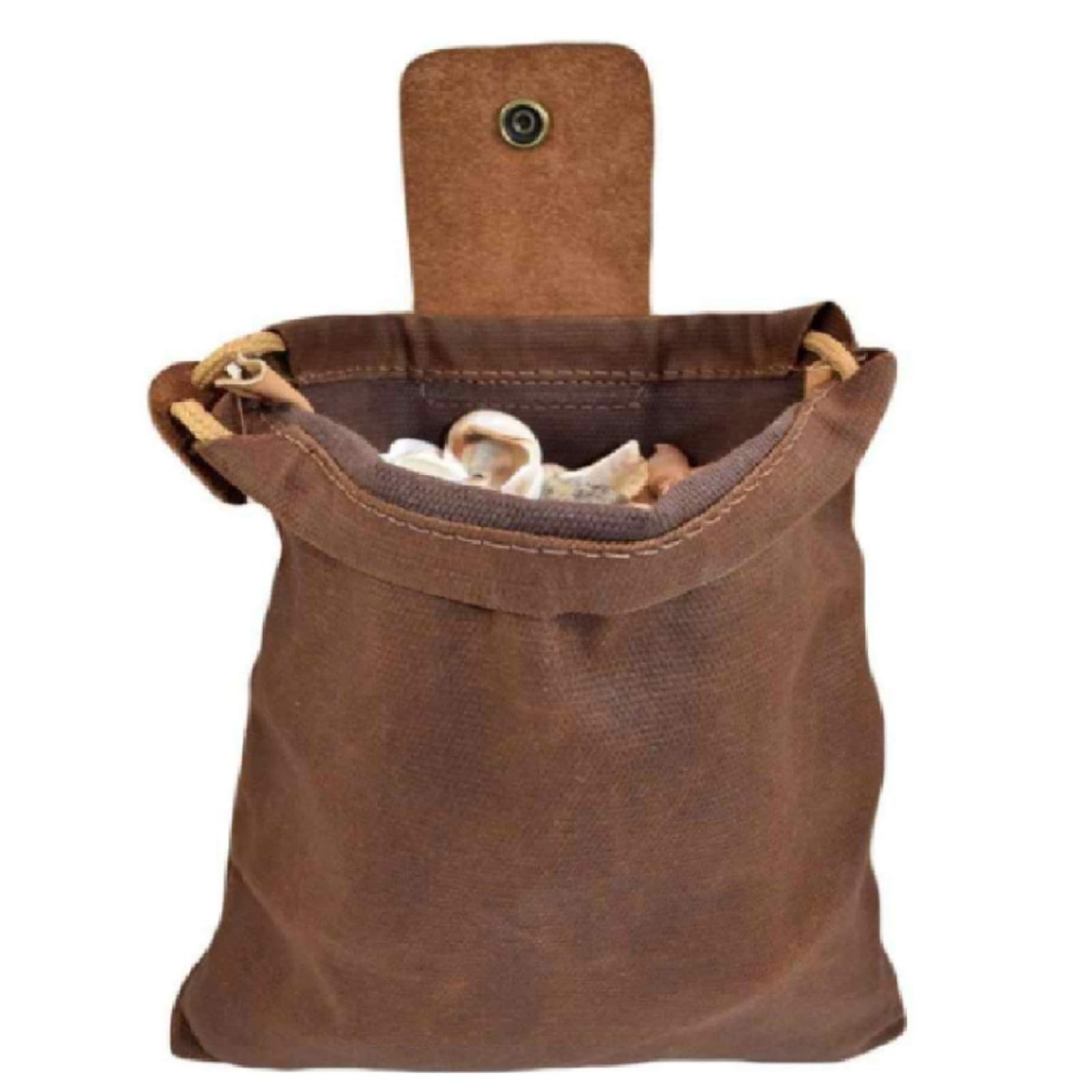 Waxed Canvas Foraging Pouch, Collapsible Foraging Bags with Drawstring, Leather Mushroom Belt Pouch for Hiking Camping Hunting Outdoor Tools Storage (Brown)