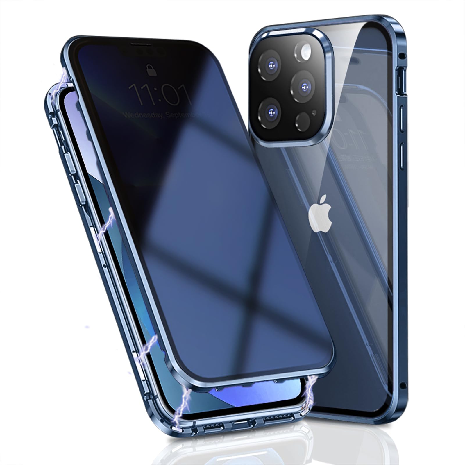 OMGZONE Privacy Case for iPhone 15 Pro Max Magnetic Cover,Screen Protector built-in Anti-peep Tempered Glass Full Cover with Camera Protector,360 Degree Metal Bumper Case for iPhone 15 Pro Max,Blue — image 1