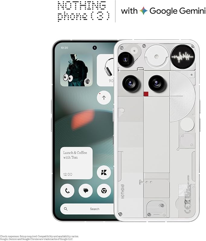 Phone (3) – Handy mit 50 MP Triple-Kamera, 24h Silizium-Kohlenstoff Akku, 6,67" 120Hz AMOLED Display, Glyph Matrix, 16GB + 512GB – Weiß