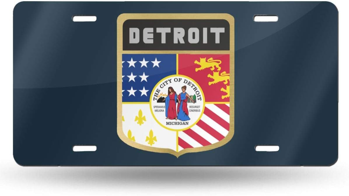 Flag of Detroit Shield License Plate 6" X 12" Inch Novelty