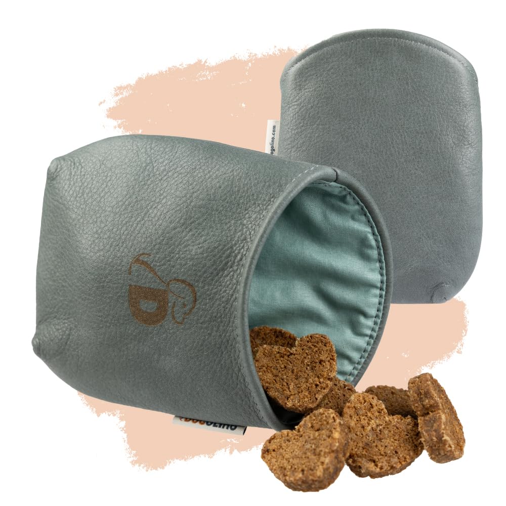 Pantolinos Dogolino® Leather Treat Bag for Dogs - Treat Bag - Treat Bag with Waste Bag Dispenser (Grey, Basic)