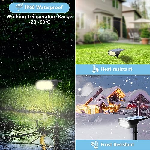 Nooydio Solar Spot Lights Outdoor, 92 LED Yellow/White 2 Lighting Color Modes Landscape Spotlights, IP68 Waterproof, 2-in-1 Sensing Auto On/Off, Solar Lights for Walkway Yard Garden Driveway (4PCS)