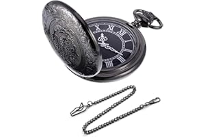 Lveal Black Retro Steampunk Pattern Quartz Roman Numerals Pocket Watch Xmas Birthday Fathers Day Gift