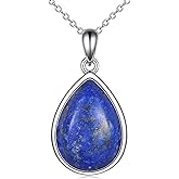 CRMAD Larimar/Opal/Lapis Lazuli/Tourmaline/Malachite/Labradorite/Turquoise/Onyx/Rose Quartz/Amber/Peridot Necklace for Women 925 Sterling Silver Teardrop Pendant Jewelry Gifts