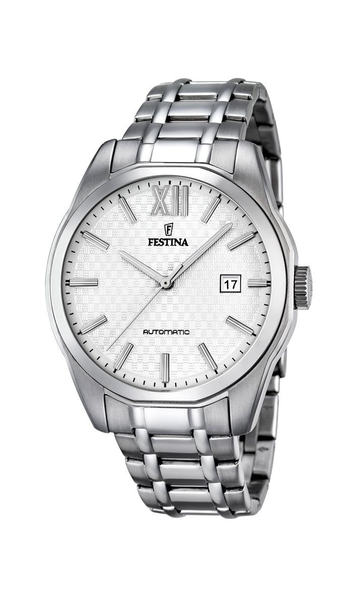 Festina Men's Automatic Watch with White Dial Analogue Display and Silver Stainless Steel Bracelet F16884/2