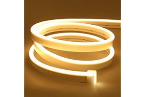Lamomo LED Neon Rope Lights, 16.4ft/5m Warm White Neon Light Strip,12V Flexible Waterproof LED Strip, Silicone Neon Lights for Kitchen Bedroom Indoor Outdoor Decoration（Power Adapter not Included）
