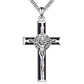 ASTRKIP St Benedict Necklace Men Sterling Silver St Benedict Crucifix Medal Wood Cross Necklace San Benito Jewelry Gifts for Men