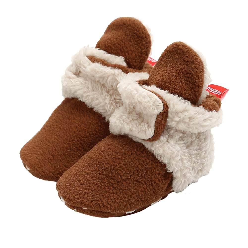 TMEOG Baby Booties Slippers Infant Boots Newborn First Walking Shoes Baby Winter Sock Crib Shoes for Boys Girls 12-18 Months (Brown Furry)