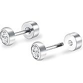 ZDE Titanium Women Flatback Earrings for Women Crystal Stud Earrings Flat Back Earrings Hypoallergenic Cartilage Flatback Earring Tragus Helix Tragus Conch Piercing 3mm-5mm