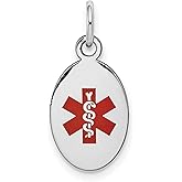 14k White Gold Medical Alert Pendant for Men or Women with Red Star of Life Symbol, Rod of Asclepius Design, Emergency ID Necklace, Health Condition Tag, Allergy Alert Jewelry for First Responders