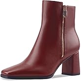 Oh Mispares Women's Chunky Heel Ankle Booties Square Toe Short Block Boots Heeled Shoes Side Zipper Comfortable Closed Toe Heels for Ladies Girls 3 Inches