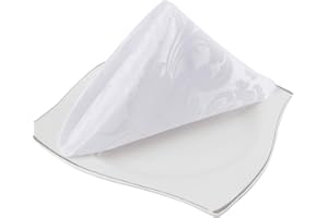 EHouseHome Damask Jacquard Cloth Napkins Waterproof Spillproof Polyester Fabric Napkins White, Set of 12, 17 x 17 Inch