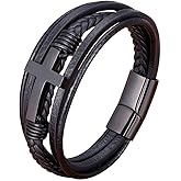 Binatric Multi-Layer Braided Leather Bracelets with Magnetic Clasp Mens Cuff Bracelets for Men Genuine Leather Bracelet Religious Leather Bracelets decorate Gift
