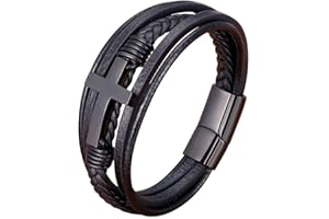 Binatric Multi-Layer Braided Leather Bracelets with Magnetic Clasp Mens Cuff Bracelets for Men Genuine Leather Bracelet Religious Leather Bracelets decorate Gift