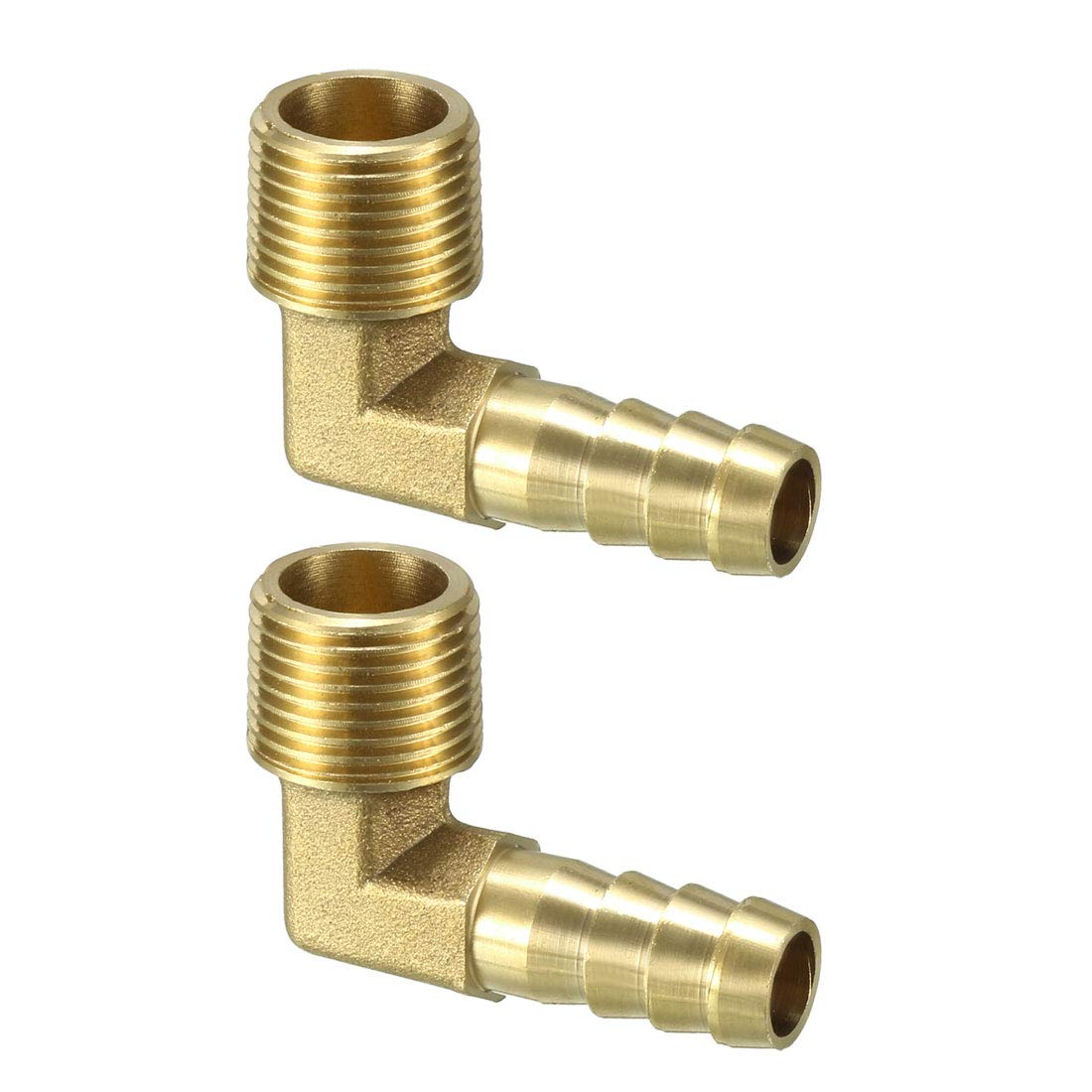 sourcing map Brass Barb Hose Fitting 90 Degree Elbow 10mm Barbed x 3/8 PT Male Connector 2pcs