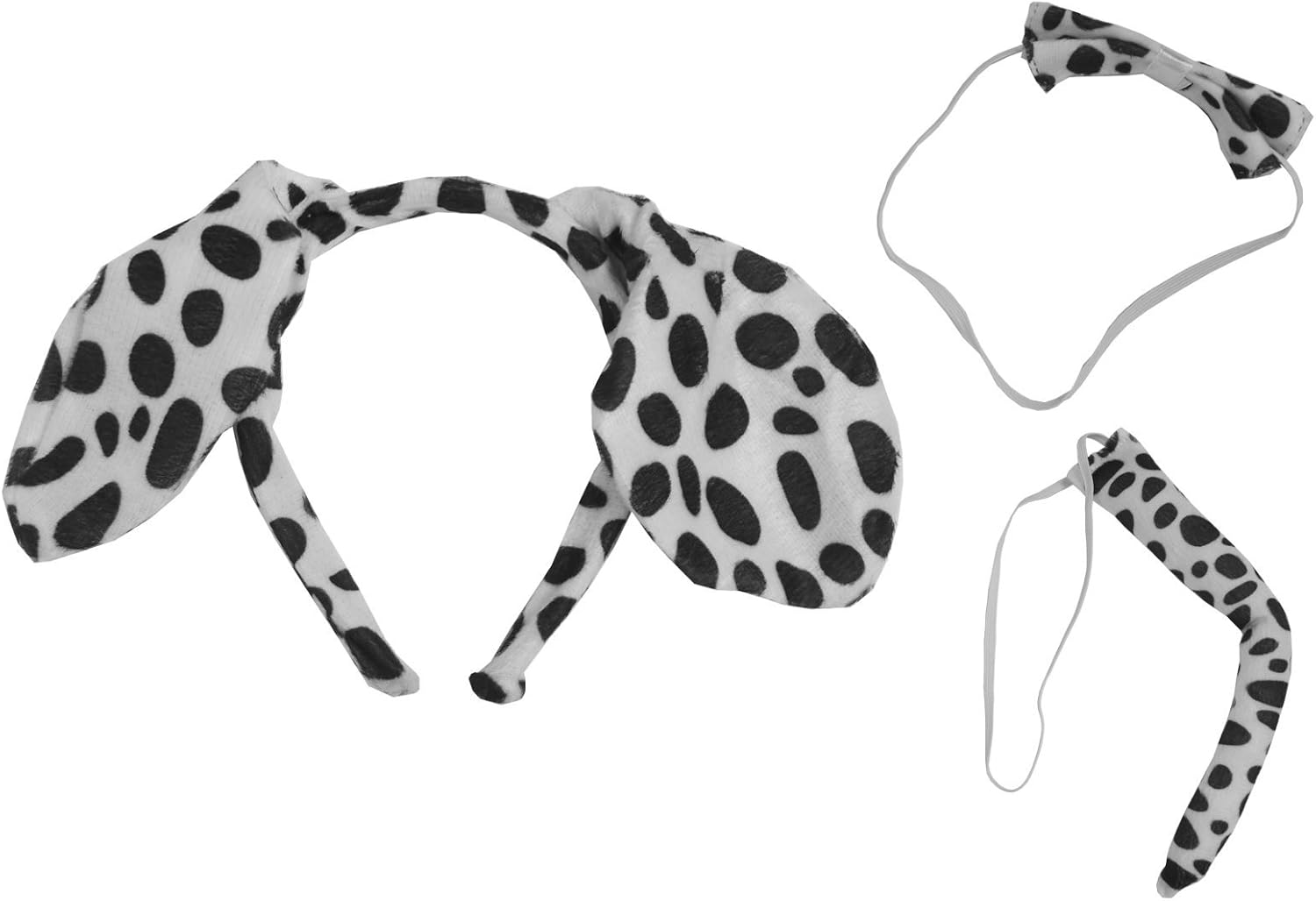 Dalmatian Dog Head Band Floppy Ears Bow Tie And Tail Fancy Dress Set Adult Child, Black