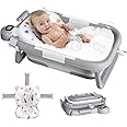 Reeple Collapsible Baby Bath Tub for Newborn to Toddler with Floating Cushion for Bath Support, Portable Baby Bath Tub with Real-Time Temperature Monitor, Baby Bath Essentials, Gray