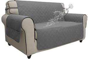 Easy-Going Sofa Slipcover Loveseat Cover Waterproof Couch Cover Washable Sofa Cover for 2 Cushion Couch Non-Slip Fabric Furniture Protector with Pocket for Pets Kids Dog Cat (Loveseat, Grey, Medium)