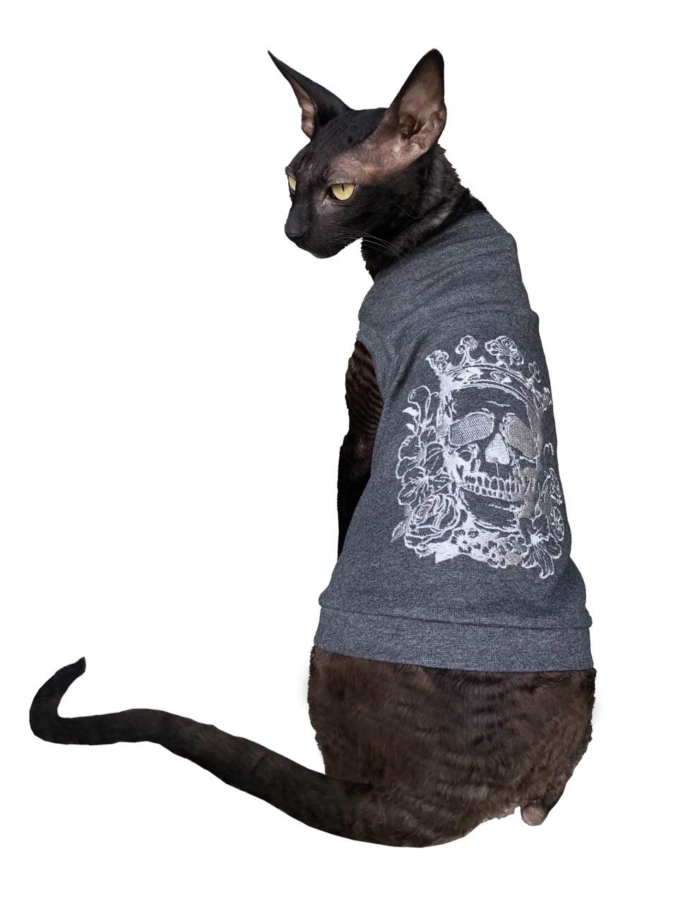 Kotomoda sphynx Cat's T-shirt embroidery SILVER CROWN Scull # 3 (XL)
