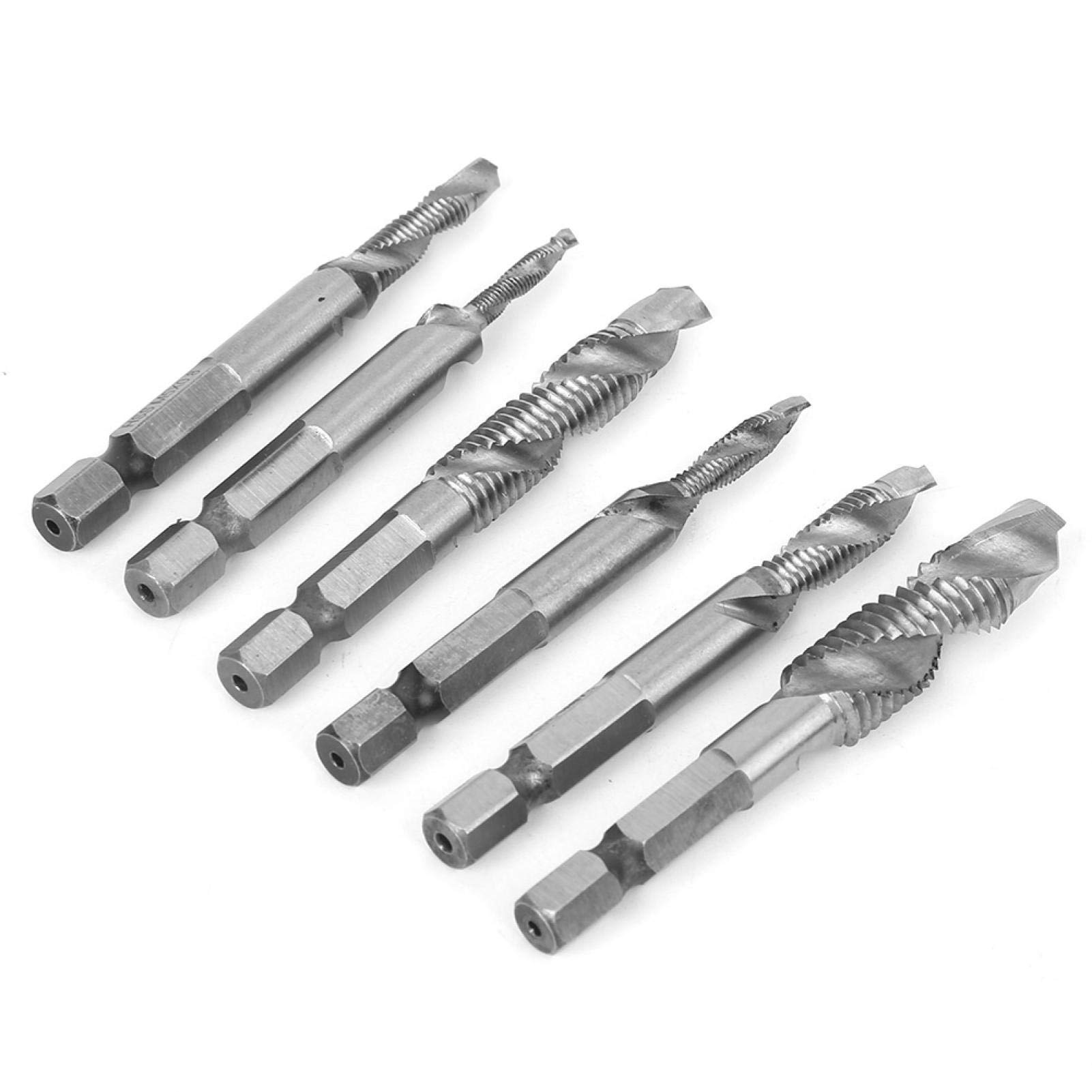 Fafeicy 6PCS HSS Drill and Tap Bits, High Speed Steel Combination Drills and Taps Set Metric Hex Shank Screw Taps Tool Set for Soft Metals, Aluminum Plates, Iron