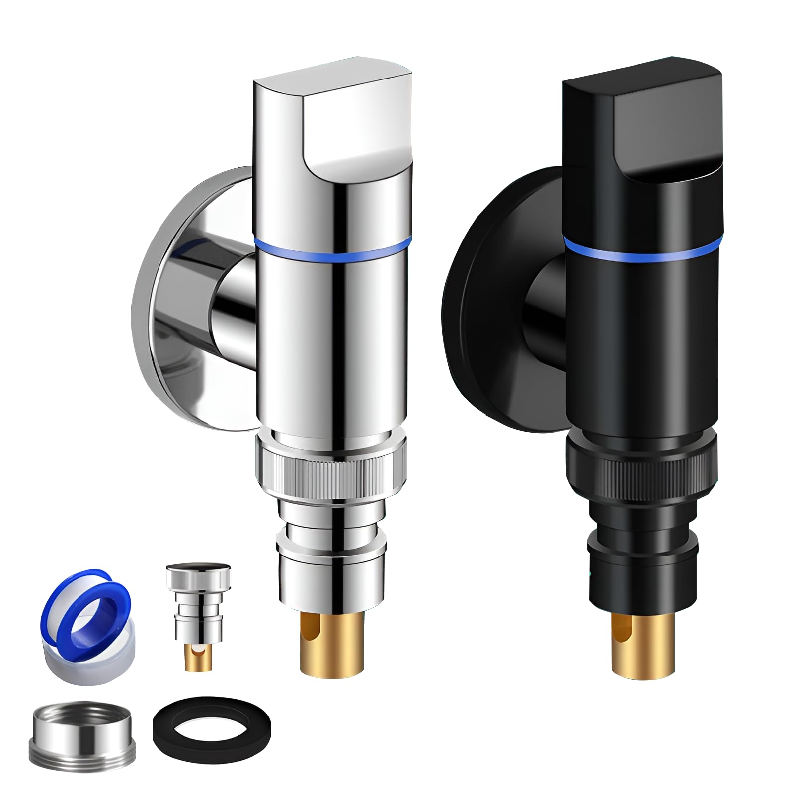 Photo 1 of 2 Pack Washing Machine Shut Off Valve –Stainless Steel Washing Machine Faucet,Wall Mount Faucet for Bathroom and Toilet,Universal Water Valve Compatible with 1/2",3/4" Pipe